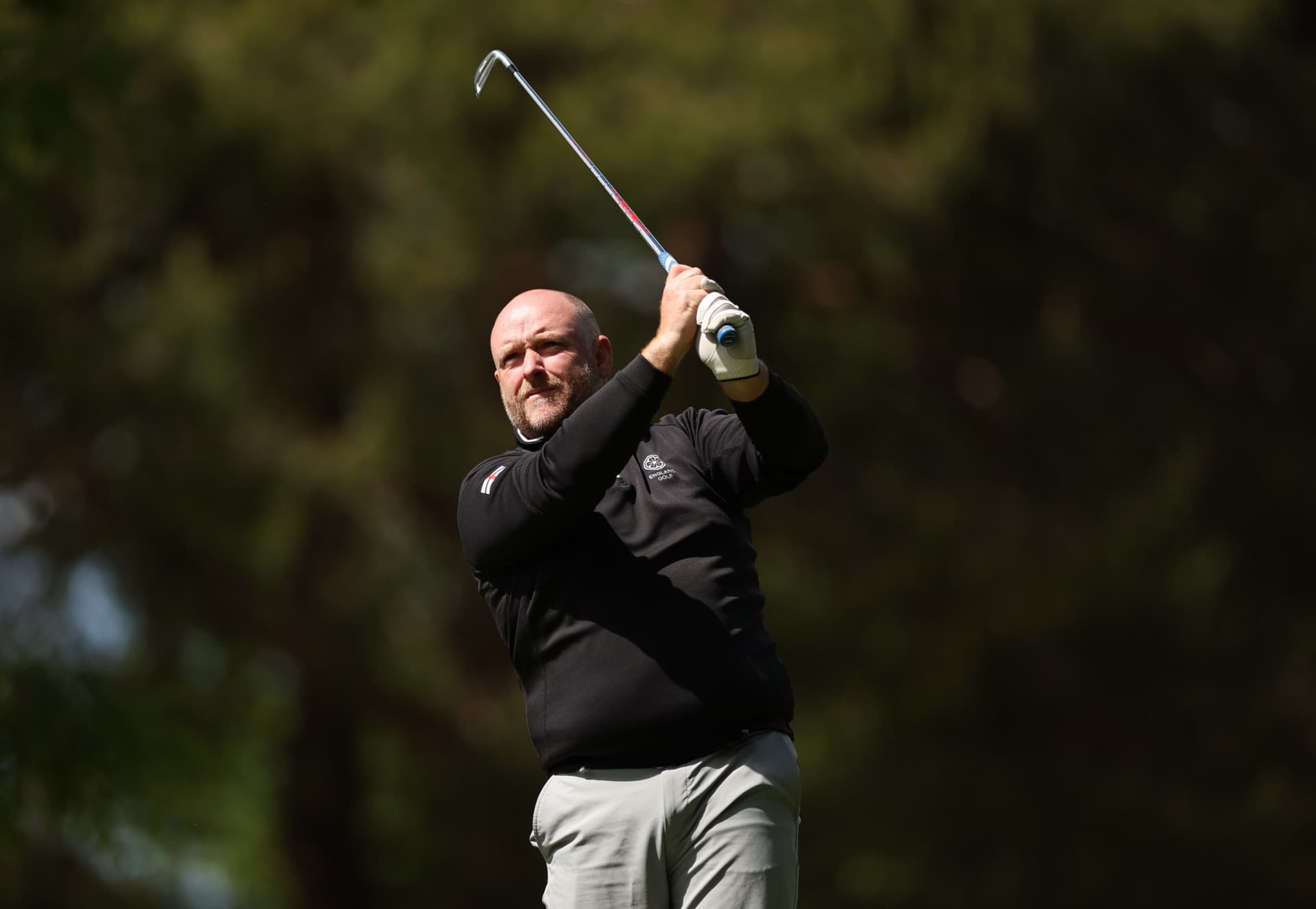 Ollie Greenham holding his finish after an iron shot at The G4D Open 2026